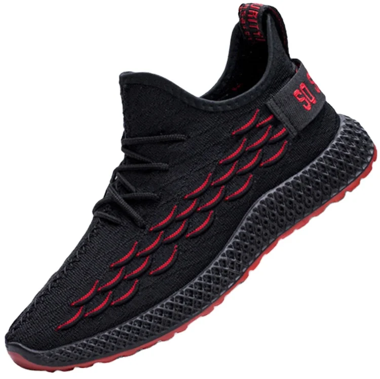 

Knitted breathable casual men's shoes, Black, red, grey, white