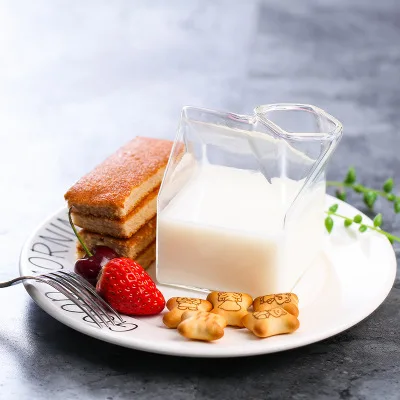 

Creative high borosilicate heat resisting milk carton glass milk cup, As the picture show