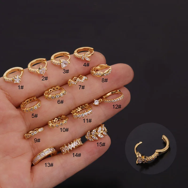 

CLARMER 2021 New design gold plated C Shape Zircon Ear Bone Cartilage Clip Cuff Earrings Ear Clips Jewelry, As show