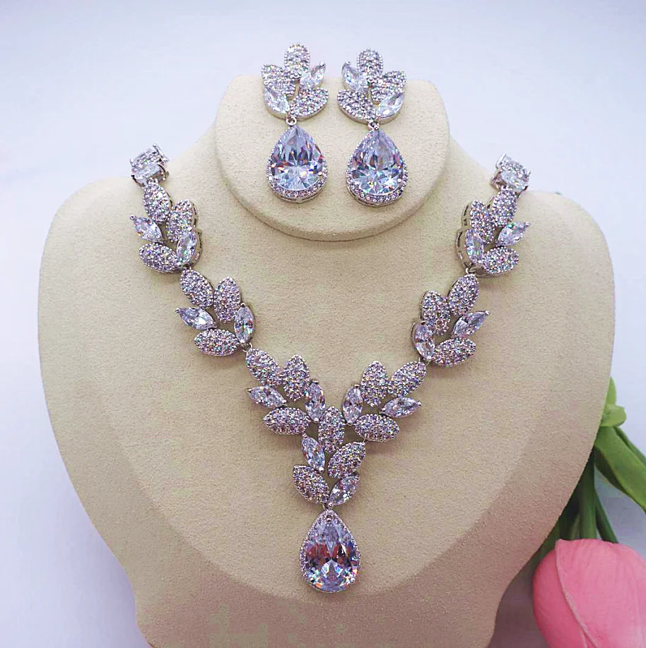 

Cheerfeel Fashion bling bling heavy zircon wedding necklace bridal jewelry set, Silver