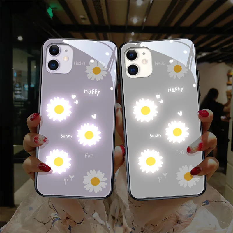 

For iPhone 7 8 X XR XS Max 11 Voice Control Glass Phone Case, For Luminous iPhone 12 Case, Various