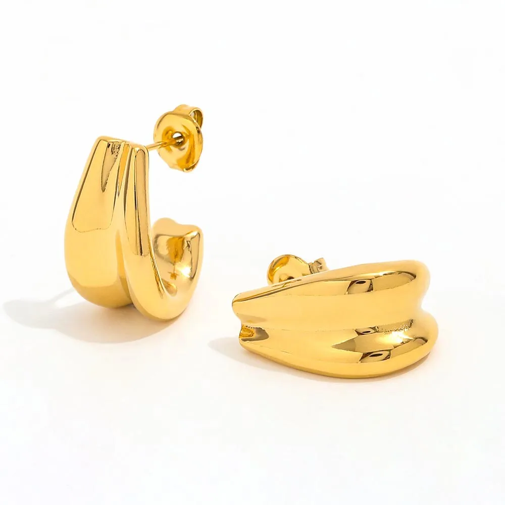 18K PVD Gold Silver Plated Waterproof Double-layer Hollow Stainless Steel Water Drop C Hoop Earring Fashion Jewelry