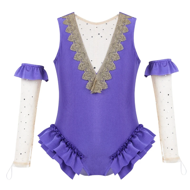 

iEFiEL Kids Girls Showman Role Play Party Cosplay Costume Ballet Leotard Set with Satin Skirt Lavender Princess Leotard 5-6 Year