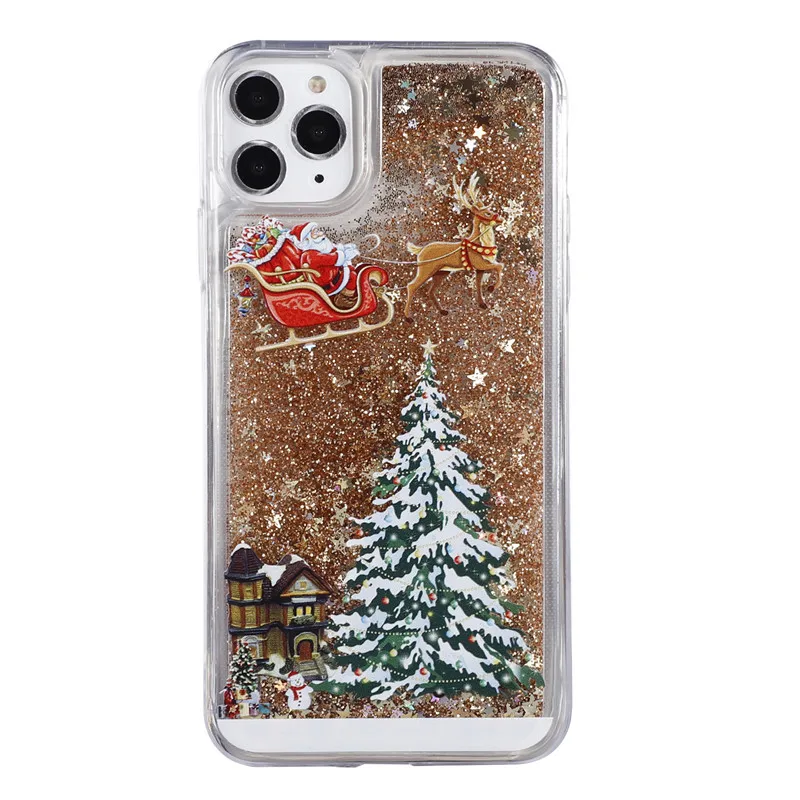 

Quicksand Christmas Santa Claus Reindeer Tree Soft Bling Phone Case Cover for iPhone 11 Case, Colors optional