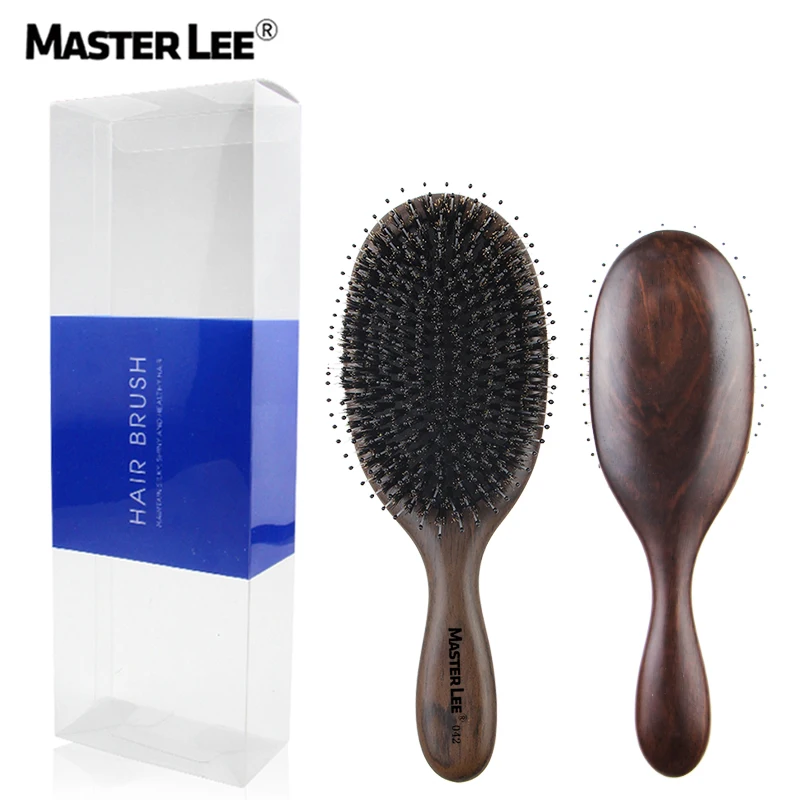 

Masterlee custom logo 2 sizes massage nature black sandal wood and bristle hair brush comb