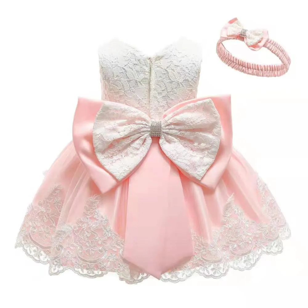 

Little Girls Dresses for Wedding Mesh Casual Lace Embroidery Clothes Summer Sleeveless Kids Bow Dress for Baby Girl Princess