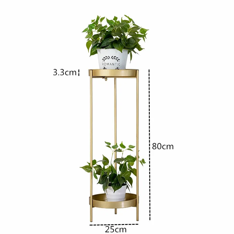 

Home decoration 2 layers golden metal flower display stand round flower stand indoor floor type plant stand, Black, gold