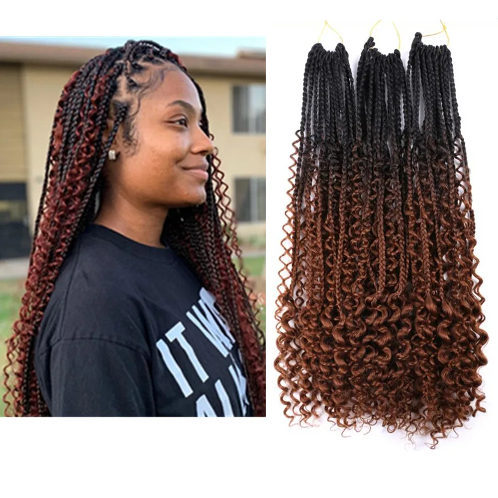 

New Pre-looped Goddess Messy Box Braids Crochet Hair Extensions Grey Pink Ombre High Temperature Box Braiding Hair