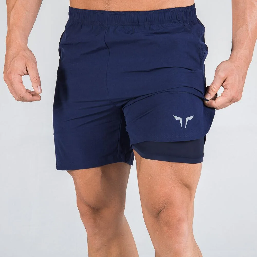 

Inner compression shorts Welded reflective tape Two-Layer 2 in 1Two-in-One Summer sports fitness quick-dry men's beach shorts
