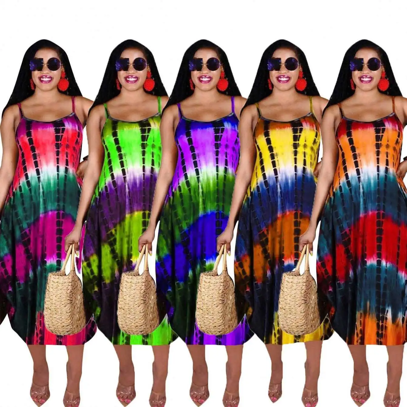 

New irregular sling printing Sling loose dresses women summer casual sexy evening dresses with pattern sun dresses 2021 women, 5 color