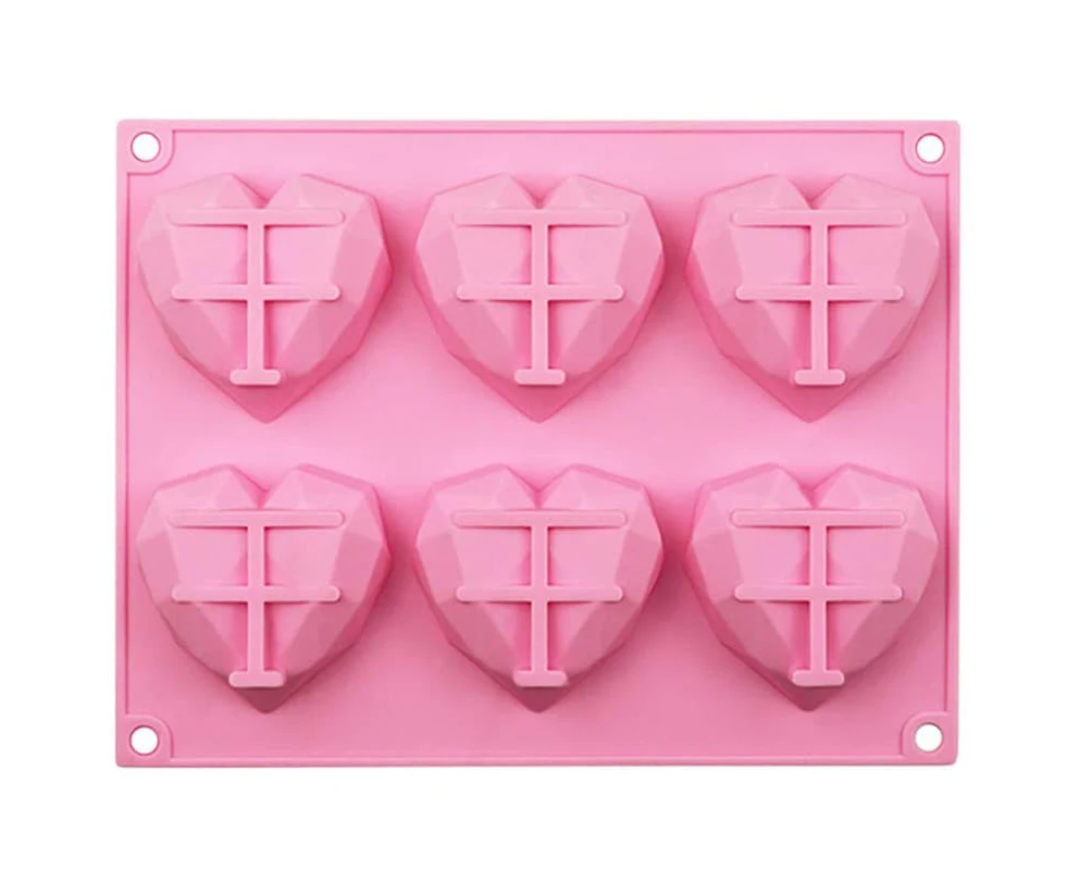 

Amazon Best Selling 6 Cavities 3D geometric heart shaped silcone mold chocolate heart mold Silicon breakable heart mold