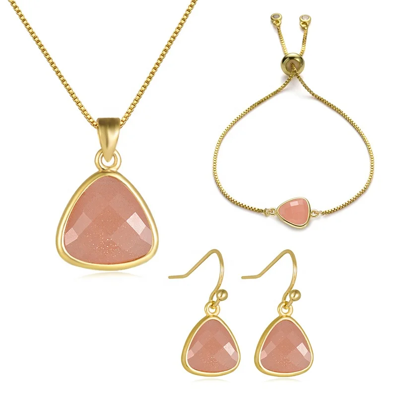 

Cliobeads rose quartz amazonite triangle faceted 18k gold plated chain gemstone necklace bracelets jewelry sets