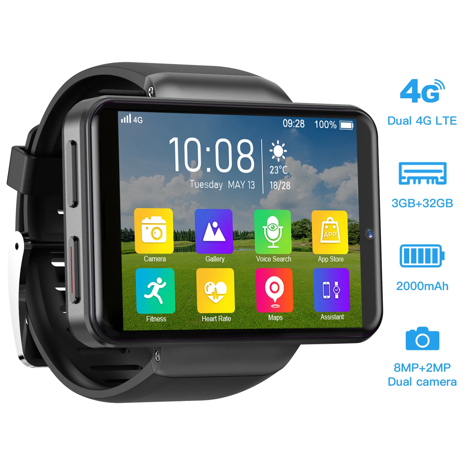 

2022 Kospet Ticwris Max S 4G LTE Android Smart Watch 2.4 " Touch Screen 3GB 32GB Camera GPS DM101 Smartwatch Mobile phones