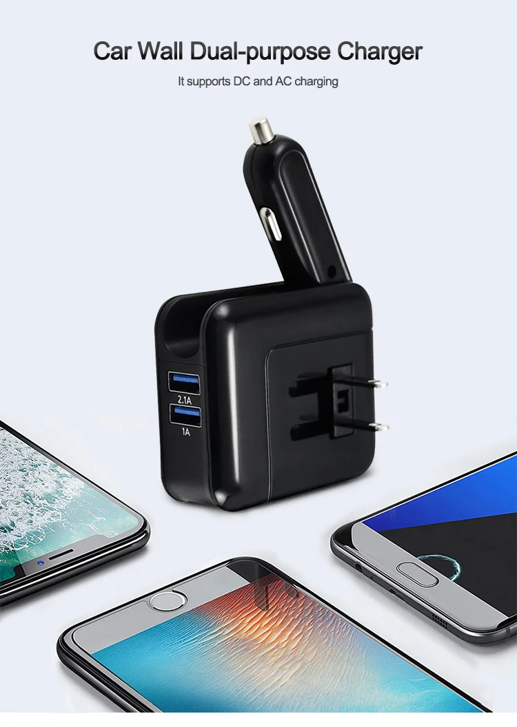 Square 5V 2.1A 2 In 1 2 Ports Dual USB Car Wall Charger For Mobile Phone And Tablet