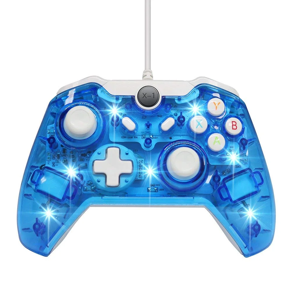 

Travelcool Gaming Vibration Controller Wireless Elite Controller Jooystick Gamepad Pc for Xbox One Transparent Blue with Lights