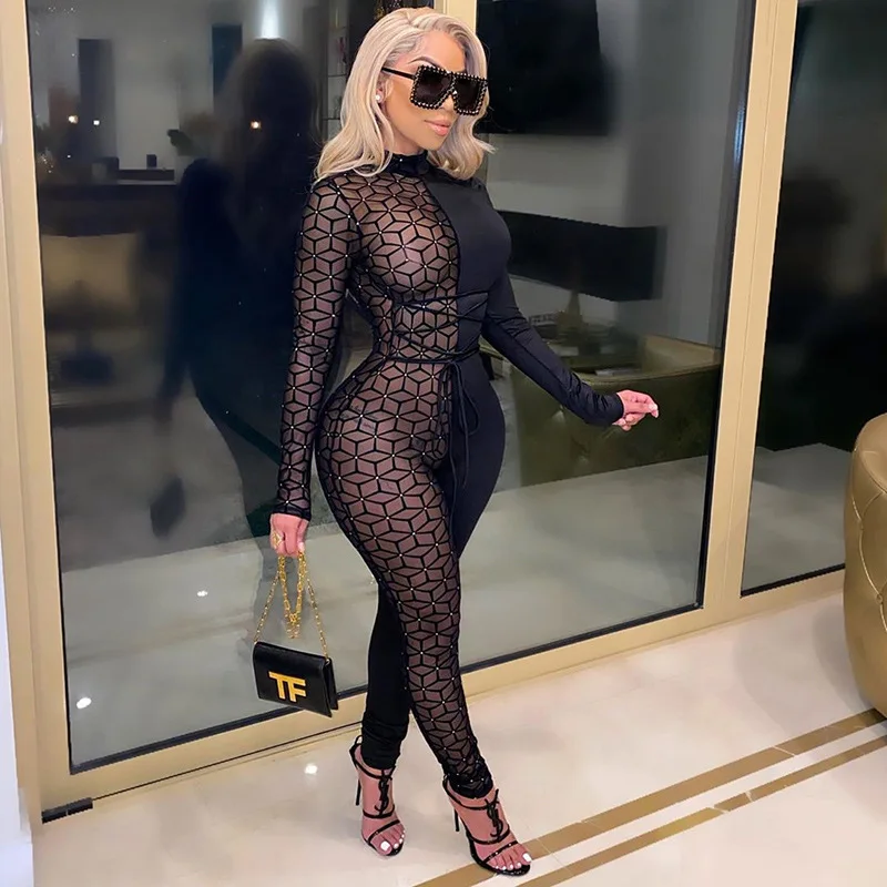 

Low MOQ Boutique Sexy One Piece Long Sleeve Bodycon Jumpsuit For Women