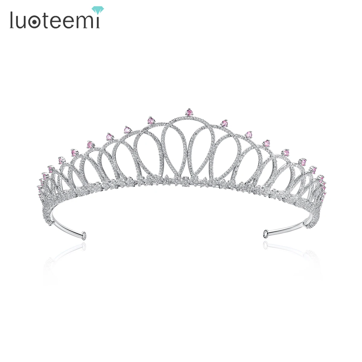 

LUOTEEMI Pink Crystal Hair Accessory Crown And Vintage Wholesale Silver Set For Bride Wedding Tiara Bridal