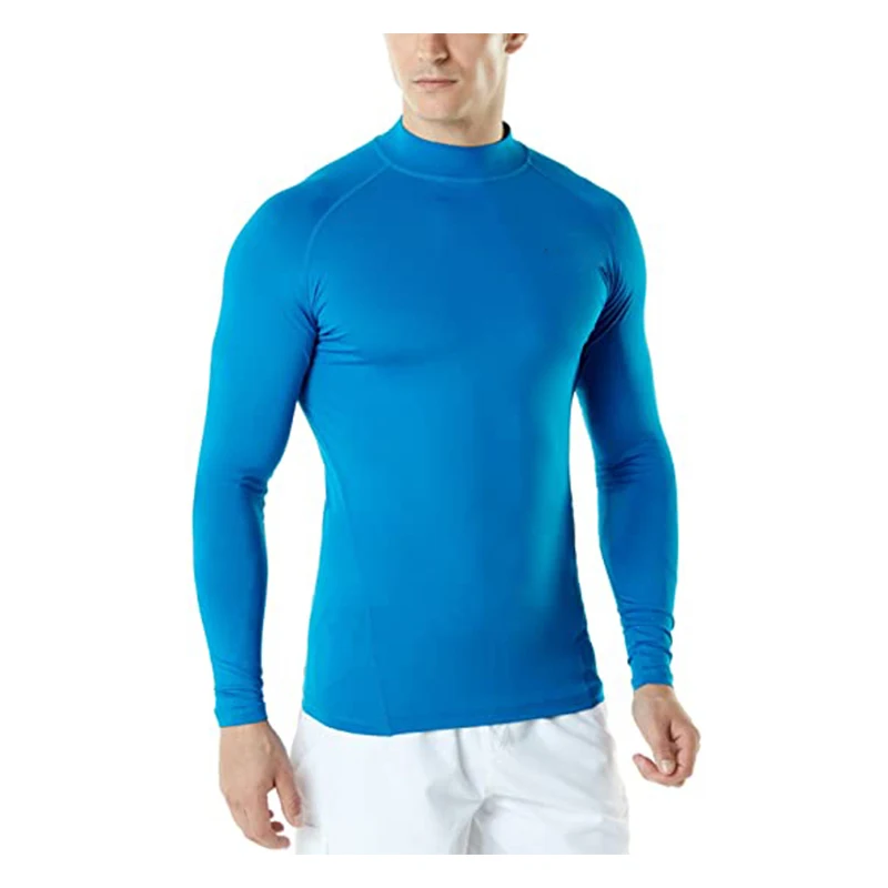 

Wholesale Custom Logo Men's Quick Dry Mock Neck Compression Shirt Water Surf Swimming Shirts UPF 50+ Long Sleeve Rash Guard
