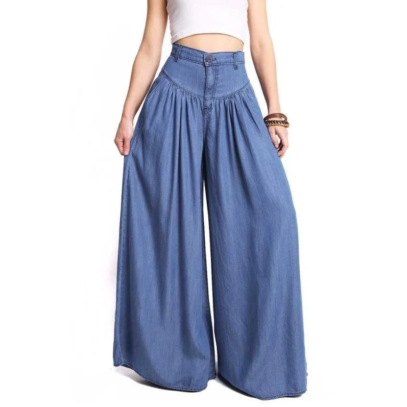 Nieuwe Stijl Losse Size Leisure Broek Lange Broek Vrouwelijke Pure Kleur  Gecontracteerd Wijde Pijpen Grote Maat Broek - Buy Denim Kleur Solid Lange  Denim Broek Hoge Taille Jeans Broek,Blauw Kleur Losse Hoge