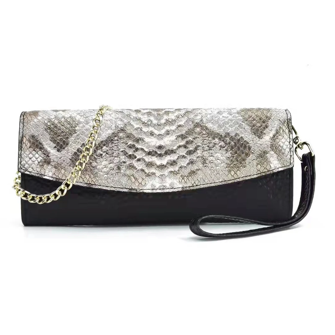 

2022 Latest High End Quality Women Unique Designer Snake Skin Pattern Slim Leather Clutch Evening Bags, More