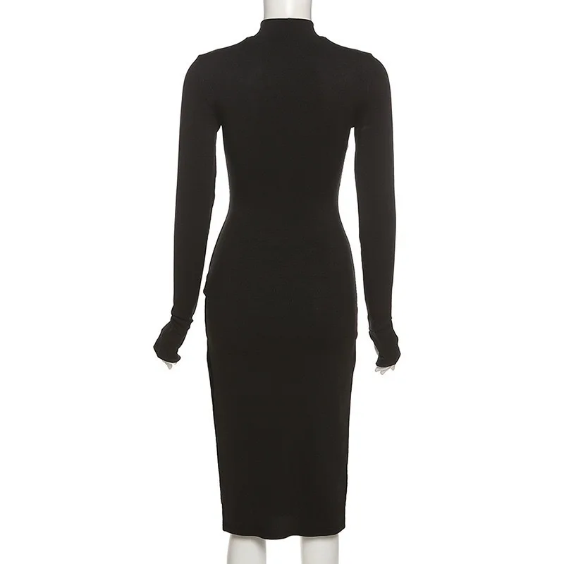 

2022 Spring New Fashion European and American Round Neck Long Sleeve Vestidos Negros Slim Women's Casual Dress, As picture or customized