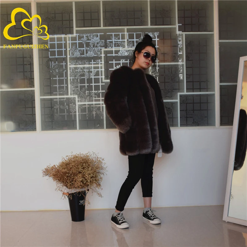 

New Winter Coat Jacket Women Faux Fox Fur Coat Fashion Long Style Fake Fur outerwear for Lady fur jackets Women's Woven Coats, Picture