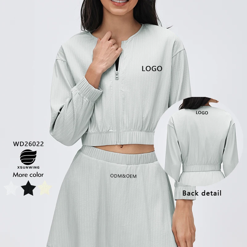 Xsunwing Custom logo Fitness Lightweight Active Wear Women Zip up Gym Crop Yoga Loose Workout Windbreaker Sports Jacket WD26022