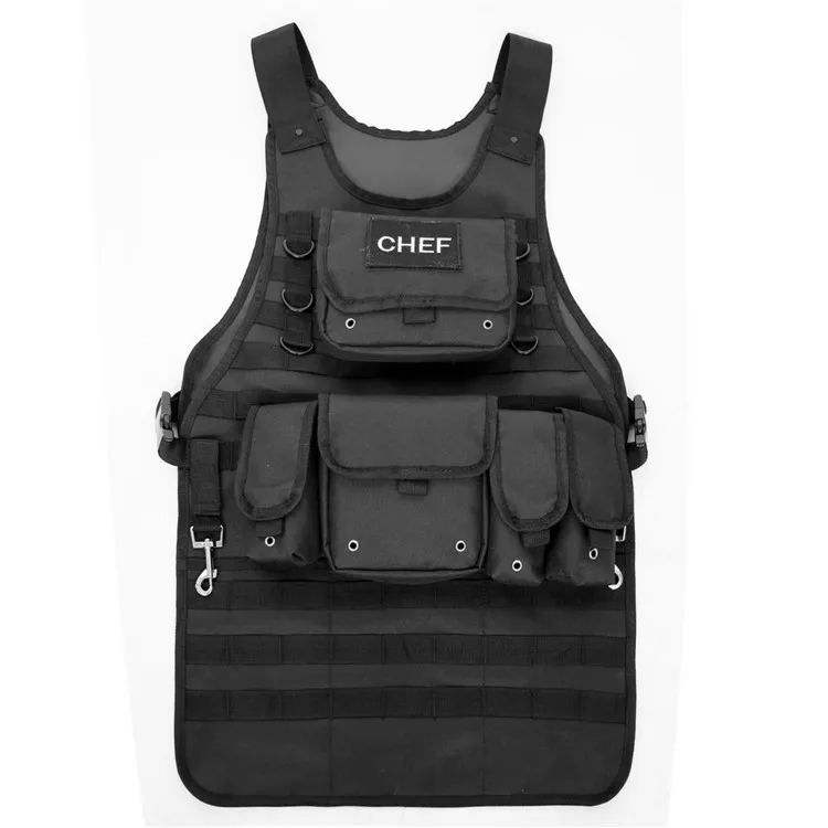 

Durable Outdoor Camping Tactical Molle Chef BBQ Vest Apron with 5 Pouches for Cooking, Black