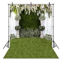 

Flowers Curtain Green Grass Backdrop for Photography Wedding Bridal Shower Photo Studio Background