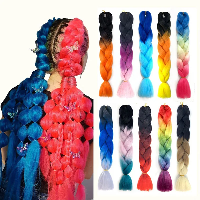 

New Arrive 24inch 100g Synthetic Jumbo Braids Shining Hair In The Darkness, Black brown red pink purple