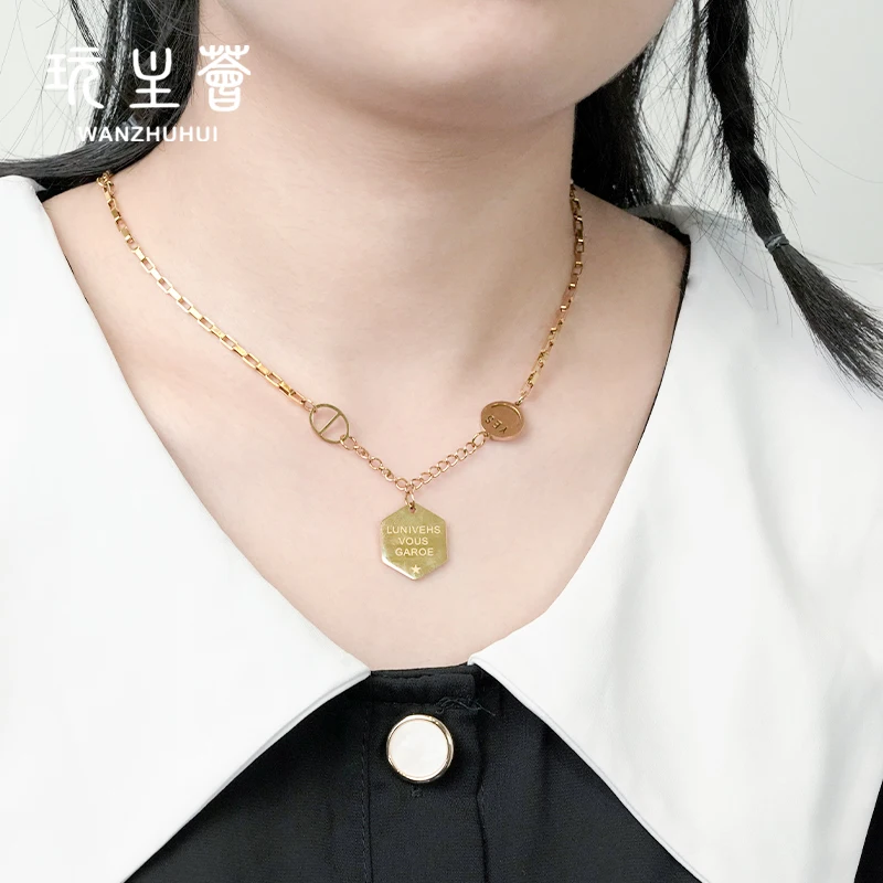 

Light luxurious simple design titanium steel gold plated letter necklace