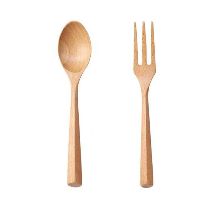 

Kitchen Dinnerware Cutlery Small Wooden Spoon Beech Wood Handle Fork Coffee Tea Spoons