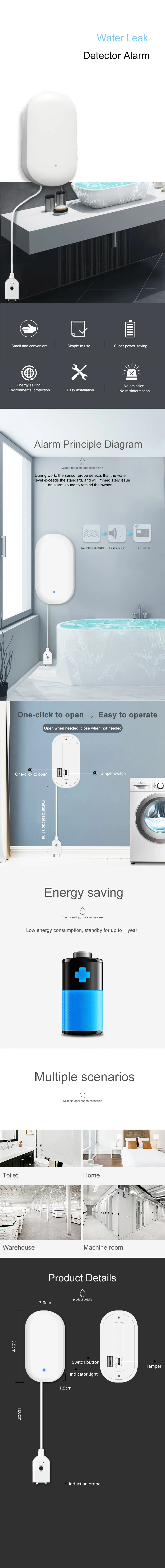 Security Water Leak Sensor Wired Home Use Water Leakage Detector