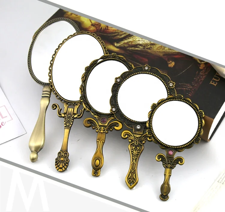 

Creative Pattern Girl Portable Mirror Handle Cosmetic Mirror Hand Held Folding Antique Beauty Mirror, Customized color