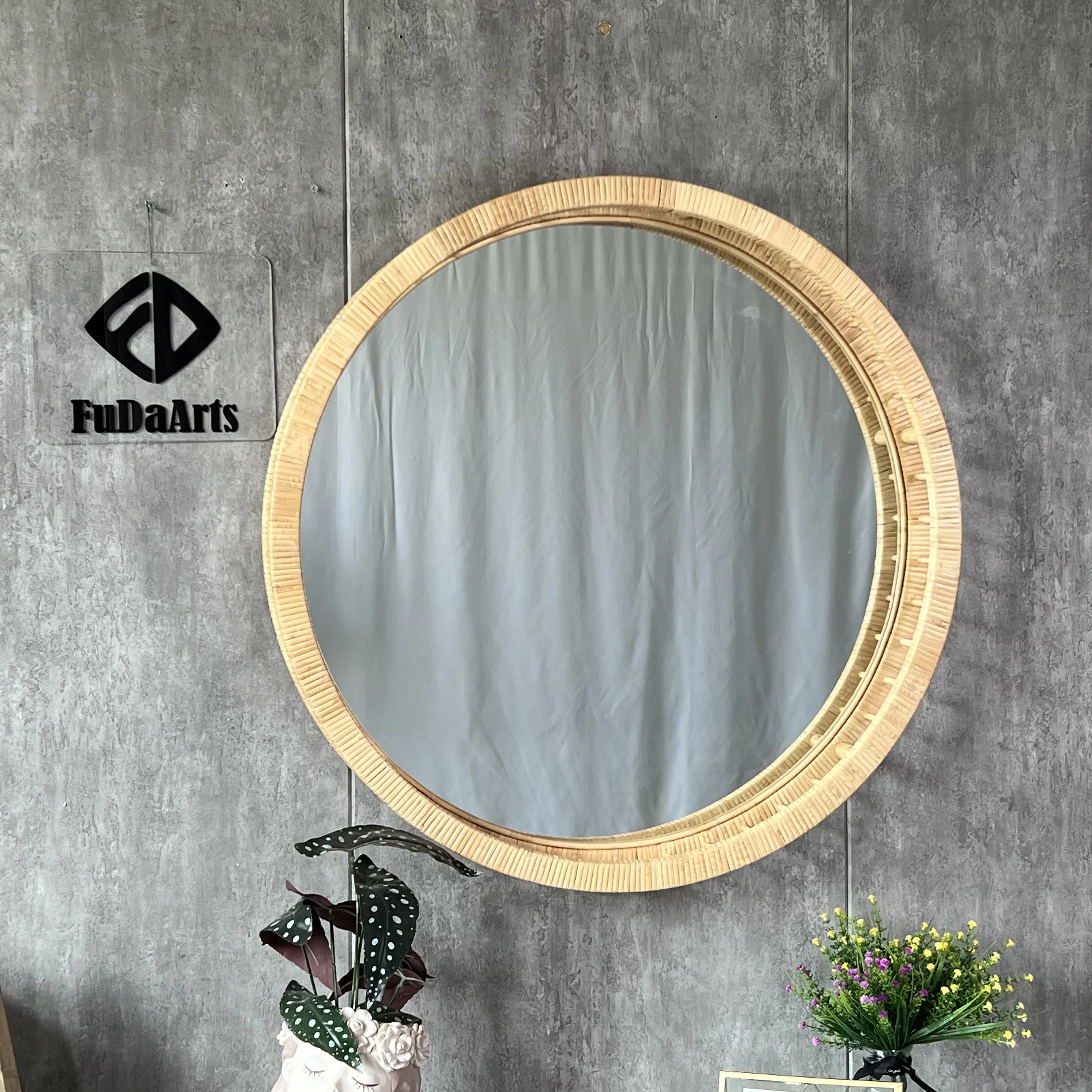 80 Hot Rattan Woven Round Mirror Handwoven Innovative Natural Bohemian Hanging Round Wall Rattan Mirror