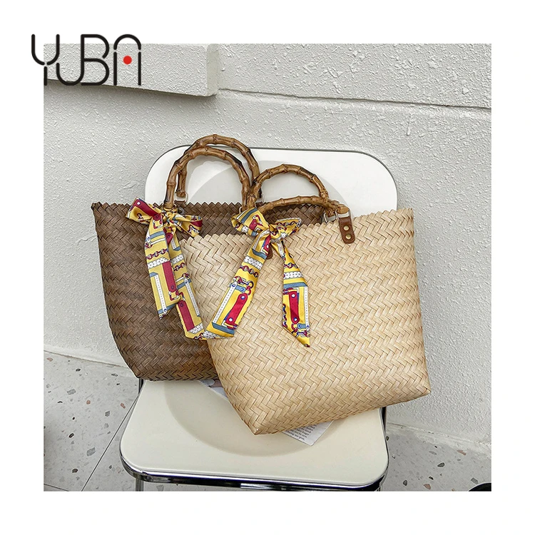 

Large capacity handmade straw bags women handbags Summer ladies Travel beach tote casual bag bamboo handle girl purses 2021, Customizable