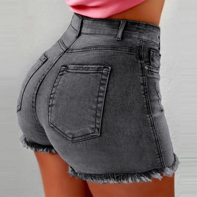 

High Waist Shorts Hot Jeans Summer 2021 New Hot Women's Fringed Hole Denim Shorts, As pictures