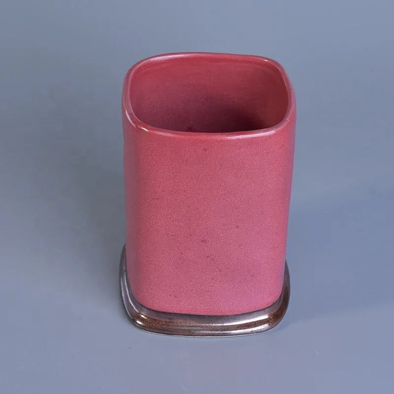 Elegant red square ceramic candle containers votive pillar candle holders home decoration supply