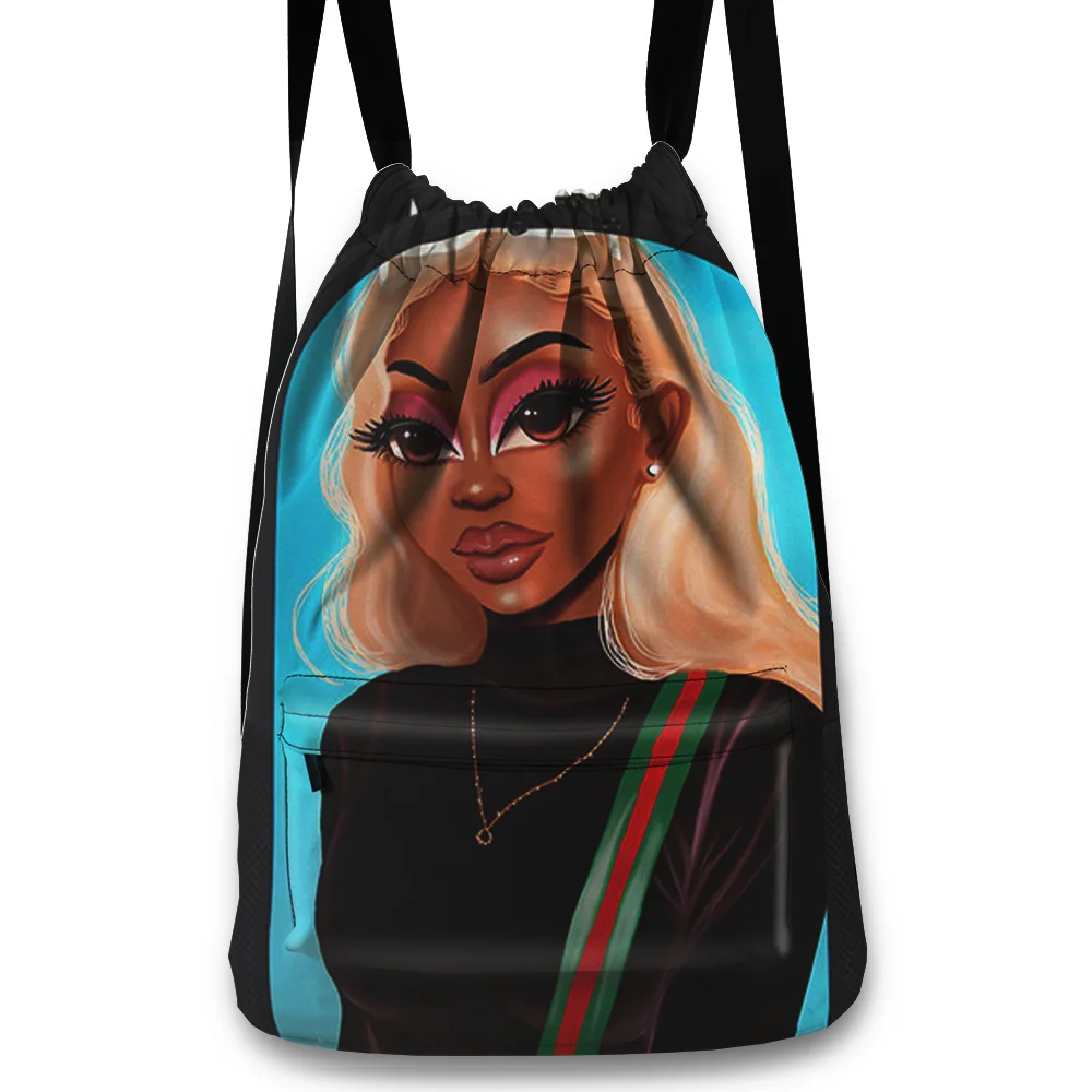 

2022 Fashion Multifunctional Black Africa Wholesale Sublimation Print Customized Logo for Unisex Girl Drawstring Backpack Bag