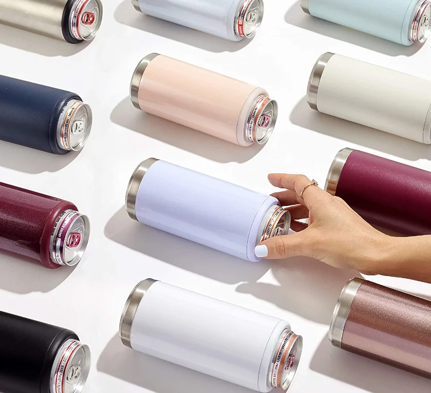 

12 oz wholesale slim glitter stainless steel beer can cooler Double Wall Vacuum Insulated Drink Holder for outdoor sports, Natural color