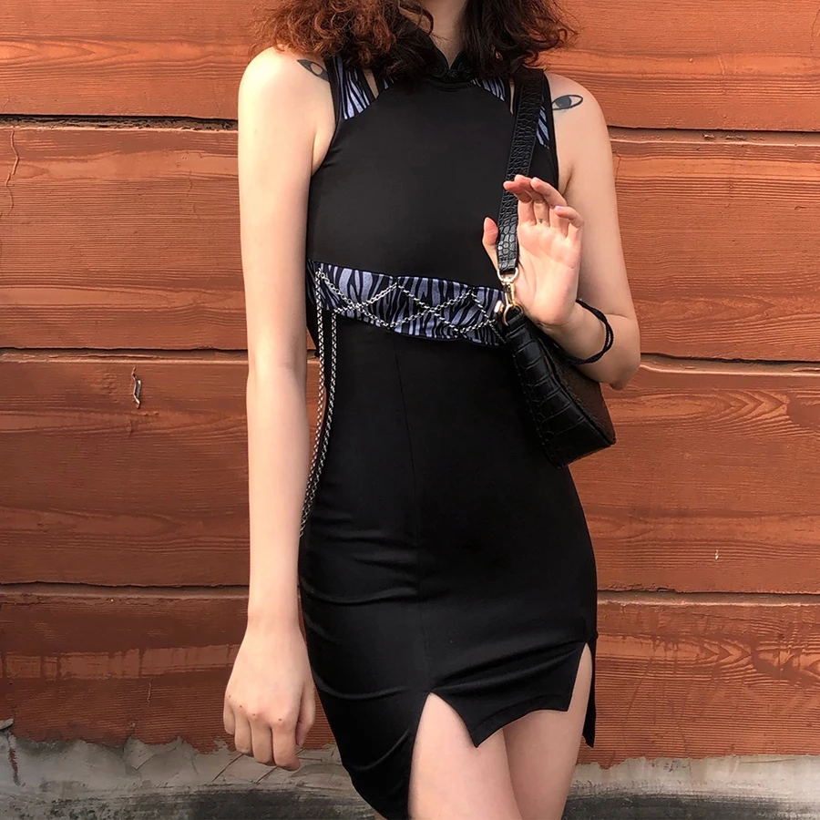 

2021 Summer Chic Womens Skinny Dresses Iron Chain Bodycon 2021 Sleeveless Mini Dress For Women