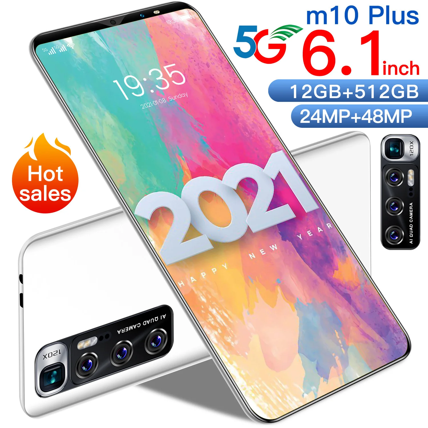 

New M10 plus Face unlock smartphone 6.1inch HD screen Androidphone Arc edge capacitance screen china factory phone, Black, gray, white