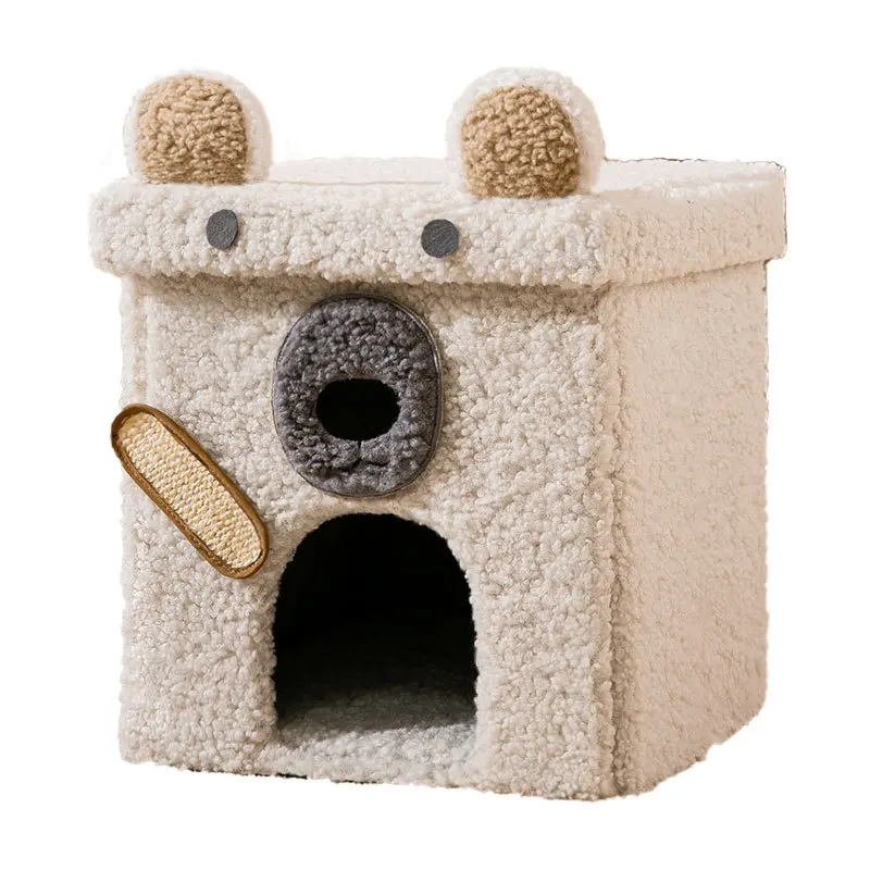 

New Cross Border Square Cat Nest House Foldable Semi-closed Teddy Velvet Warm Cat Nest In Winter