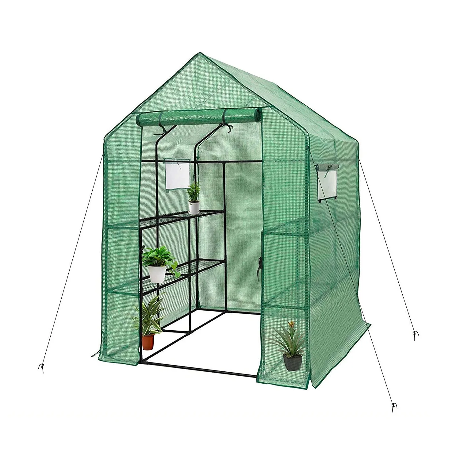 

Walk in Backyard Greenhouse with UV resistant PE cover and 8 wire shelves 155x140x200cm, Green or white