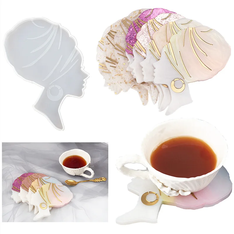 

Epoxy Women Head Coaster Tray Resin Molds DIY Silicone Mold For Handmade Crafts, White