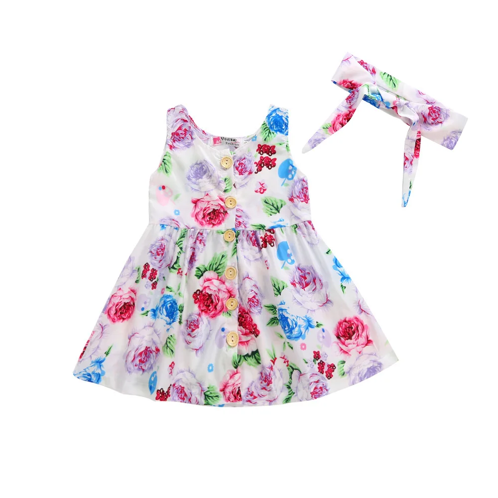 

New Toddler Infant Kids Baby Girls Summer Floral Dress Princess Party Sleeveless Dresses