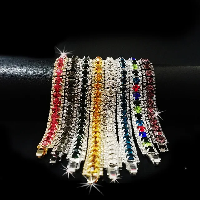 

Hot Sale European Full Diamond Claw Chain Bracelet Shiny Colorful Crystal Rhinestone Bracelet For Bride