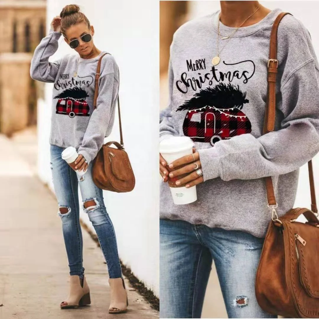 

Fashion Christmas Clothes Designer Loose Printed Sweatshirt Women, Picture color