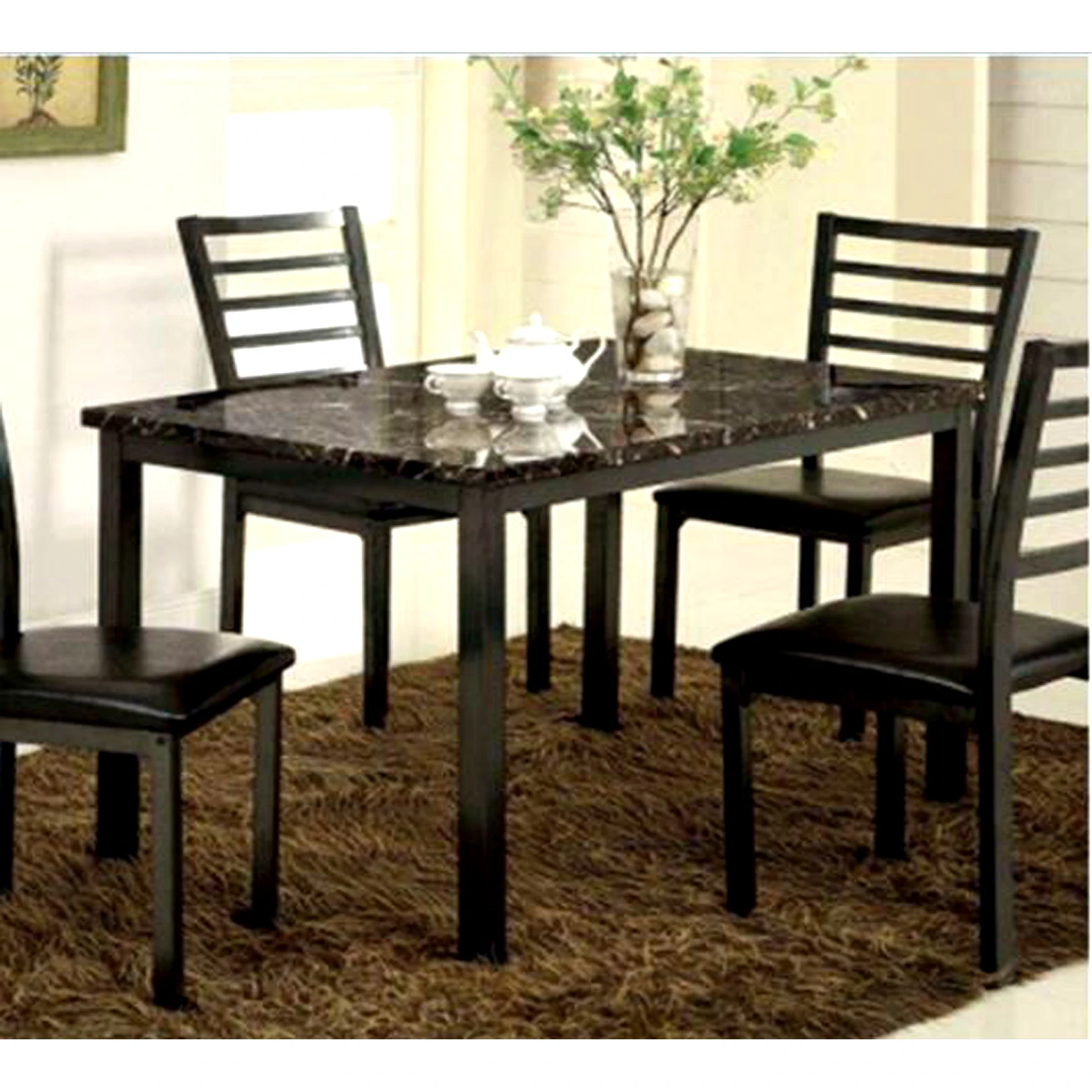 
2020 Hot selling top quality creative metal and marble table top dining table and chairs 