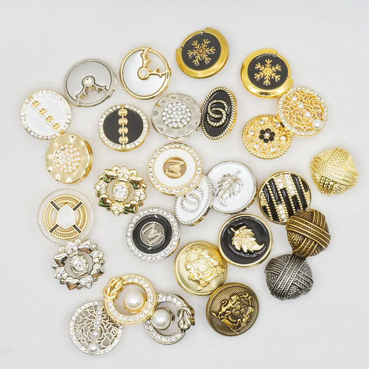 

High-end custom inlaid pearl crystal combination metal alloy buttons